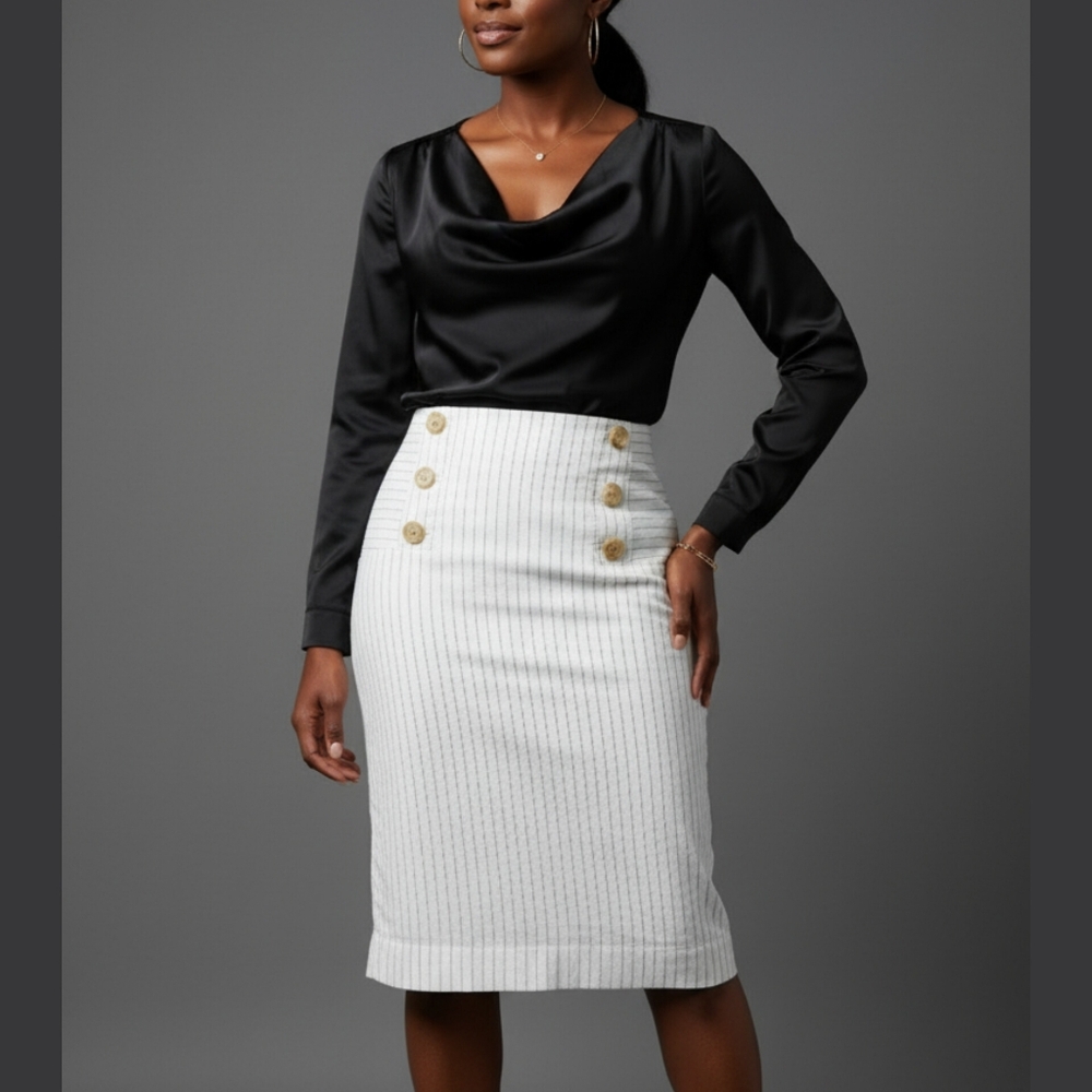 Ann Taylor Pinstripe White Pencil Skirt - Size 6